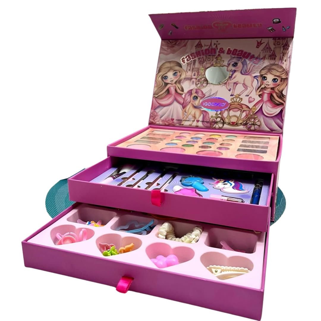 علبة مكياج طبي للأطفال 3 جرارات و57 قطعة - KIDSBOX