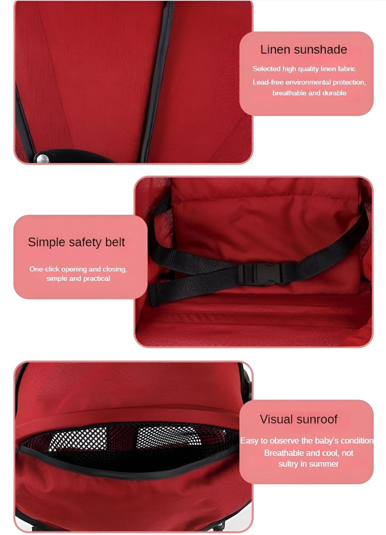 عربة بيبي قابلة للطي 4 عجلات ومقبضان - احمر - NOIA