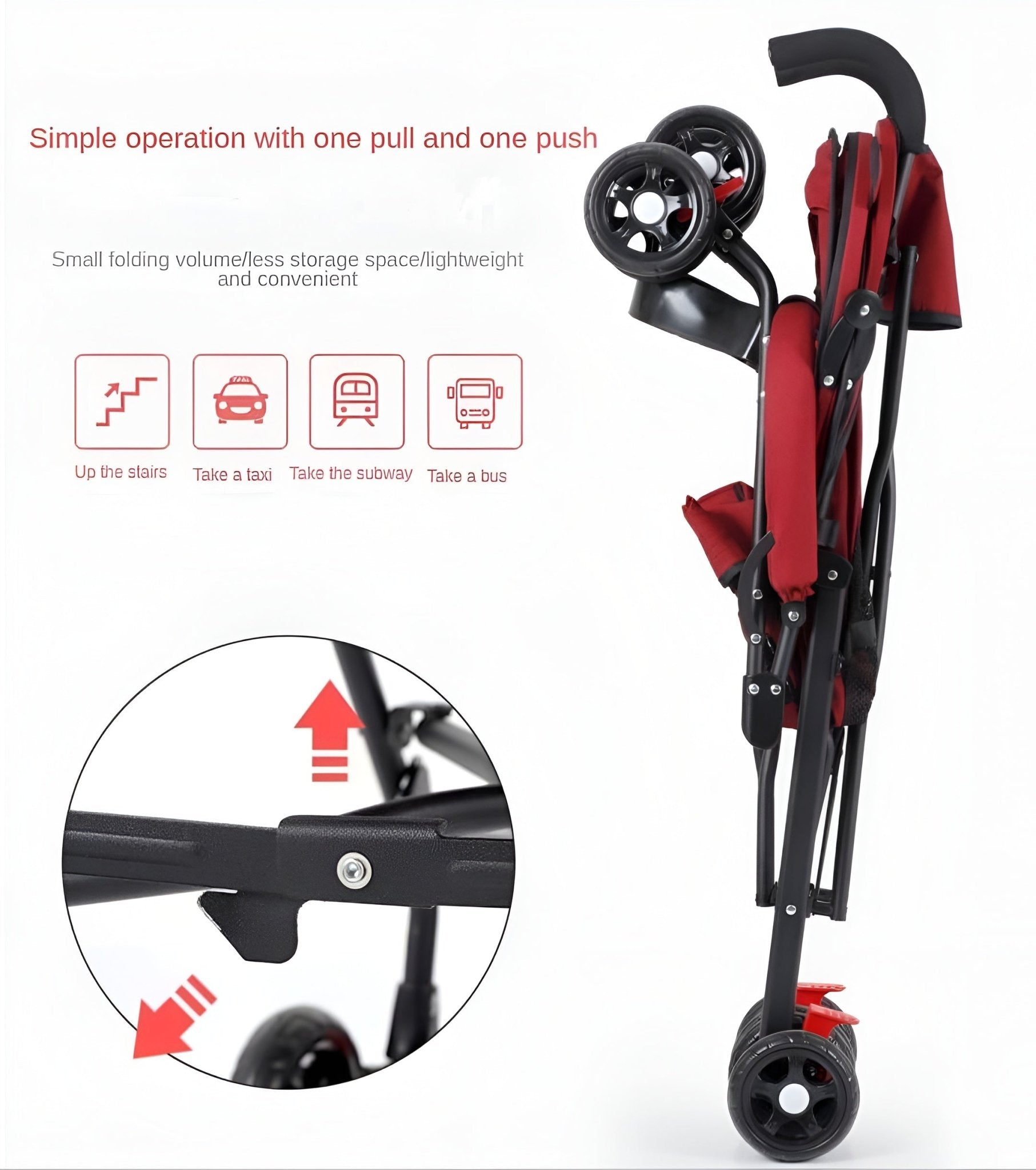 عربة بيبي قابلة للطي 4 عجلات ومقبضان - احمر - NOIA