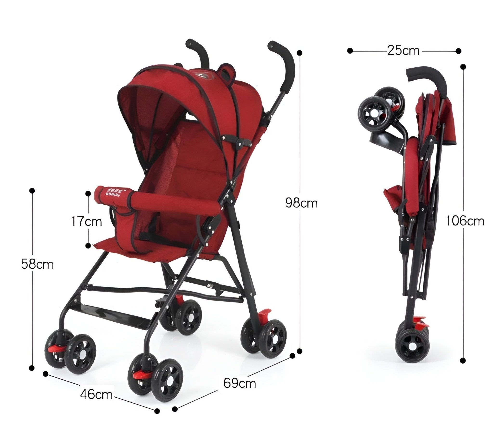 عربة بيبي قابلة للطي 4 عجلات ومقبضان - احمر - NOIA