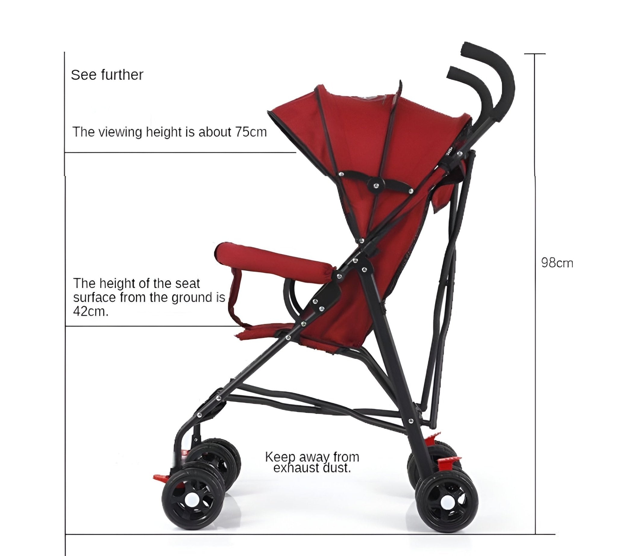 عربة بيبي قابلة للطي 4 عجلات ومقبضان - احمر - NOIA