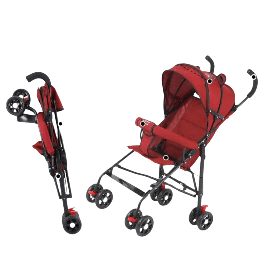 عربة بيبي قابلة للطي 4 عجلات ومقبضان - احمر - NOIA