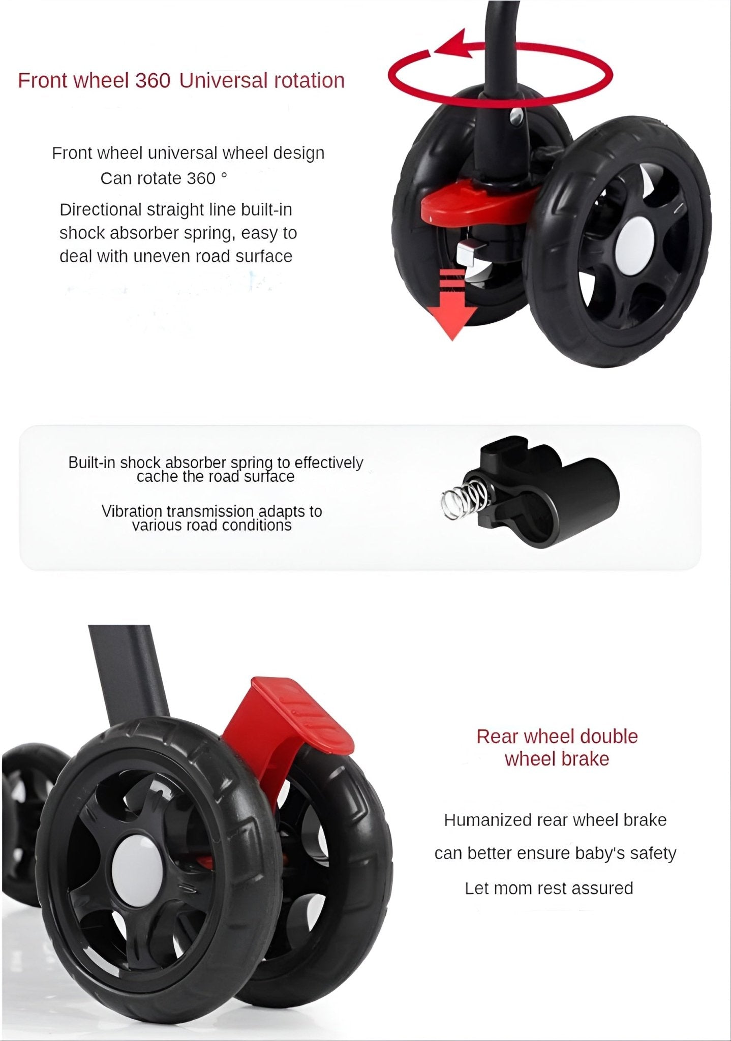 عربة بيبي قابلة للطي 4 عجلات ومقبضان - احمر - NOIA