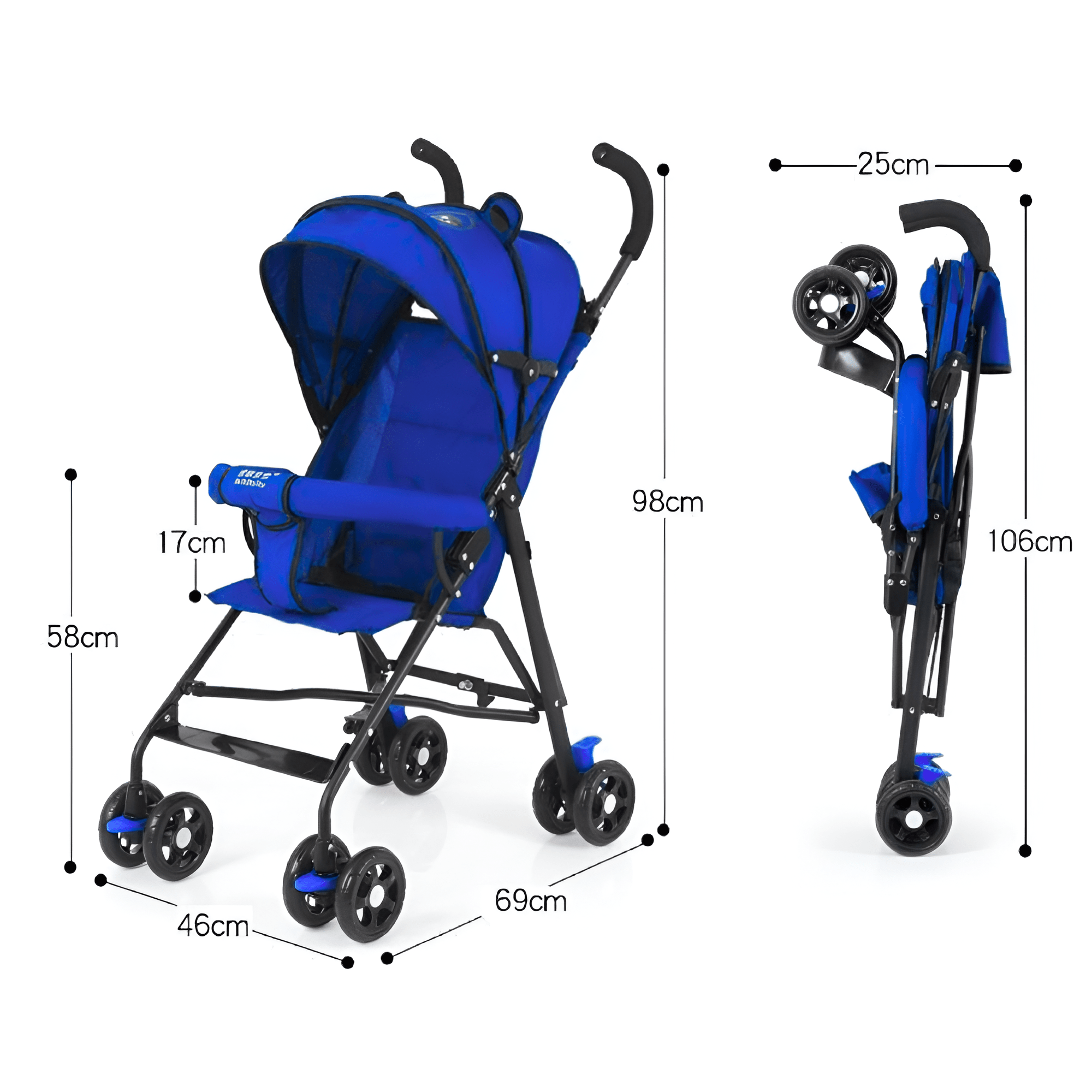عربة بيبي قابلة للطي 4 عجلات ومقبضان - ازرق - NOIA