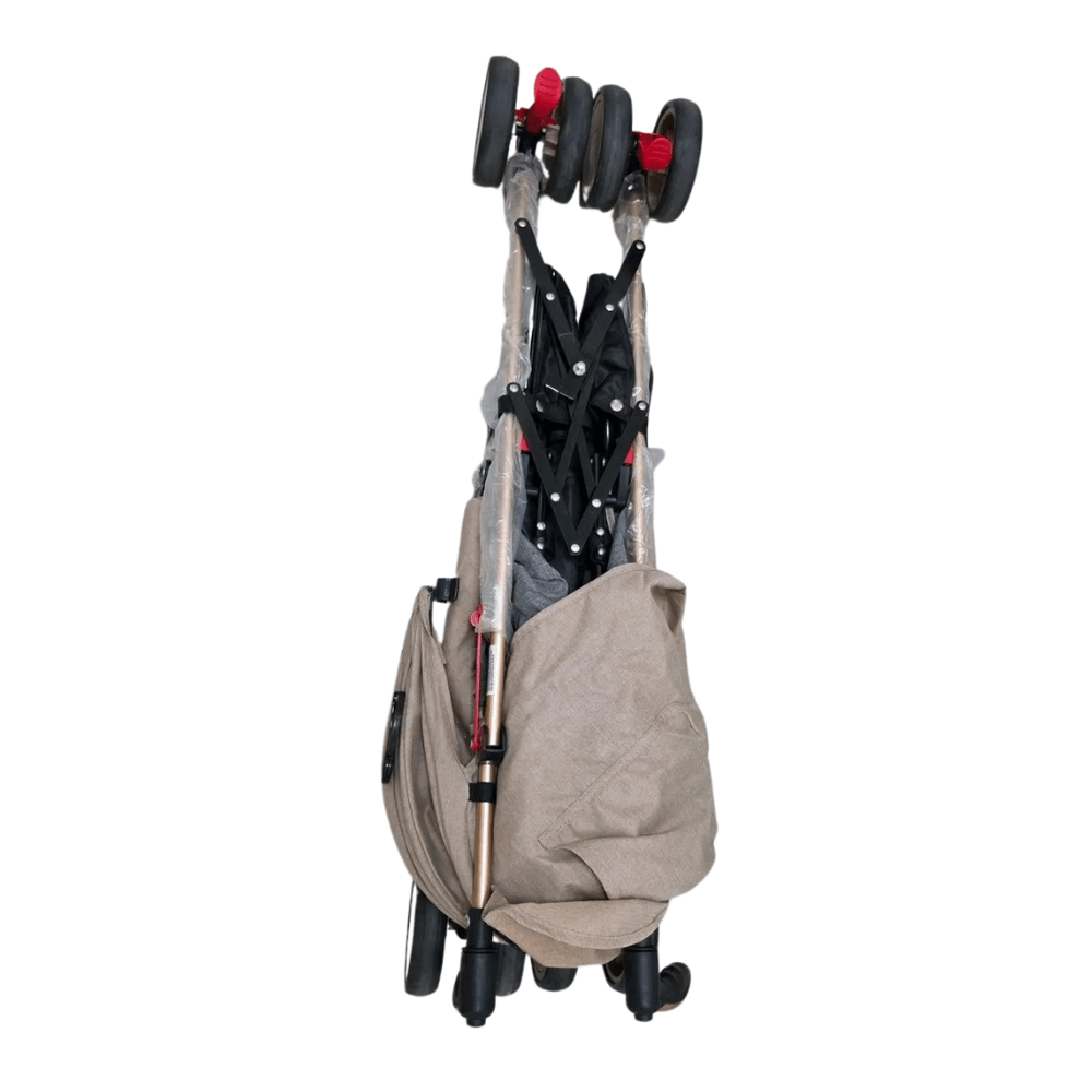 عربة بيبي قابلة للطي بعجلات وحزام ومظلة - بيج وسكني - NOIA