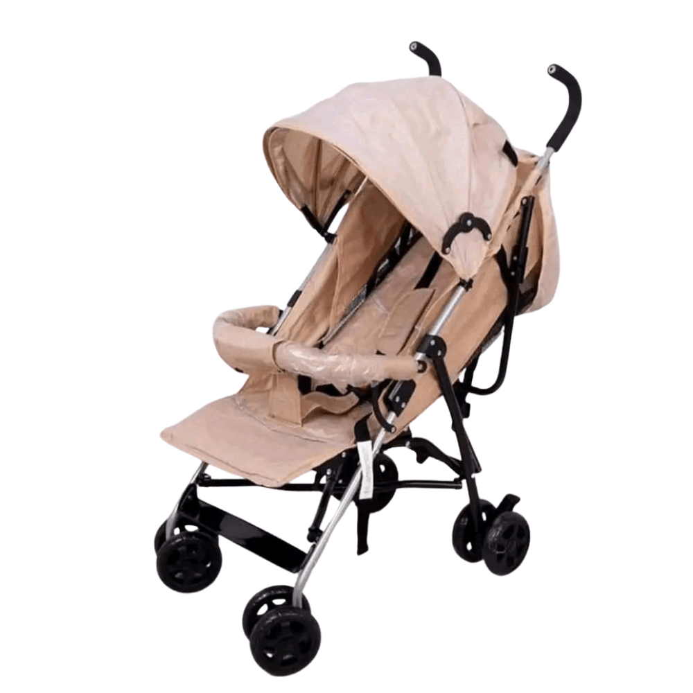 عربة بيبي قابلة للطي بعجلات وحزام ومظلة - بيج وسكني - NOIA