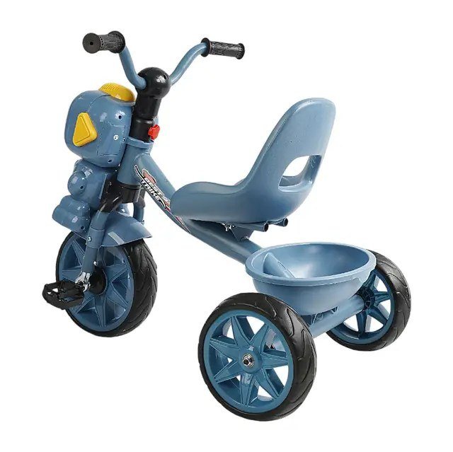 بسكليت هيكل حديد مع سلة وإضاءة - لون ازرق - KIDSBOX