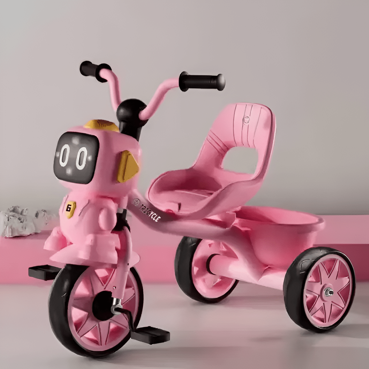 بسكليت هيكل حديد مع سلة وإضاءة - لون زهري - KIDSBOX