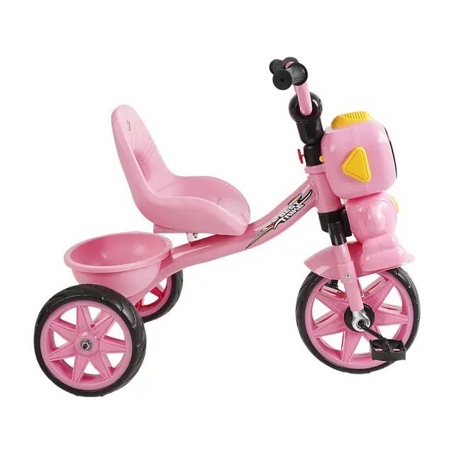 بسكليت هيكل حديد مع سلة وإضاءة - لون زهري - KIDSBOX