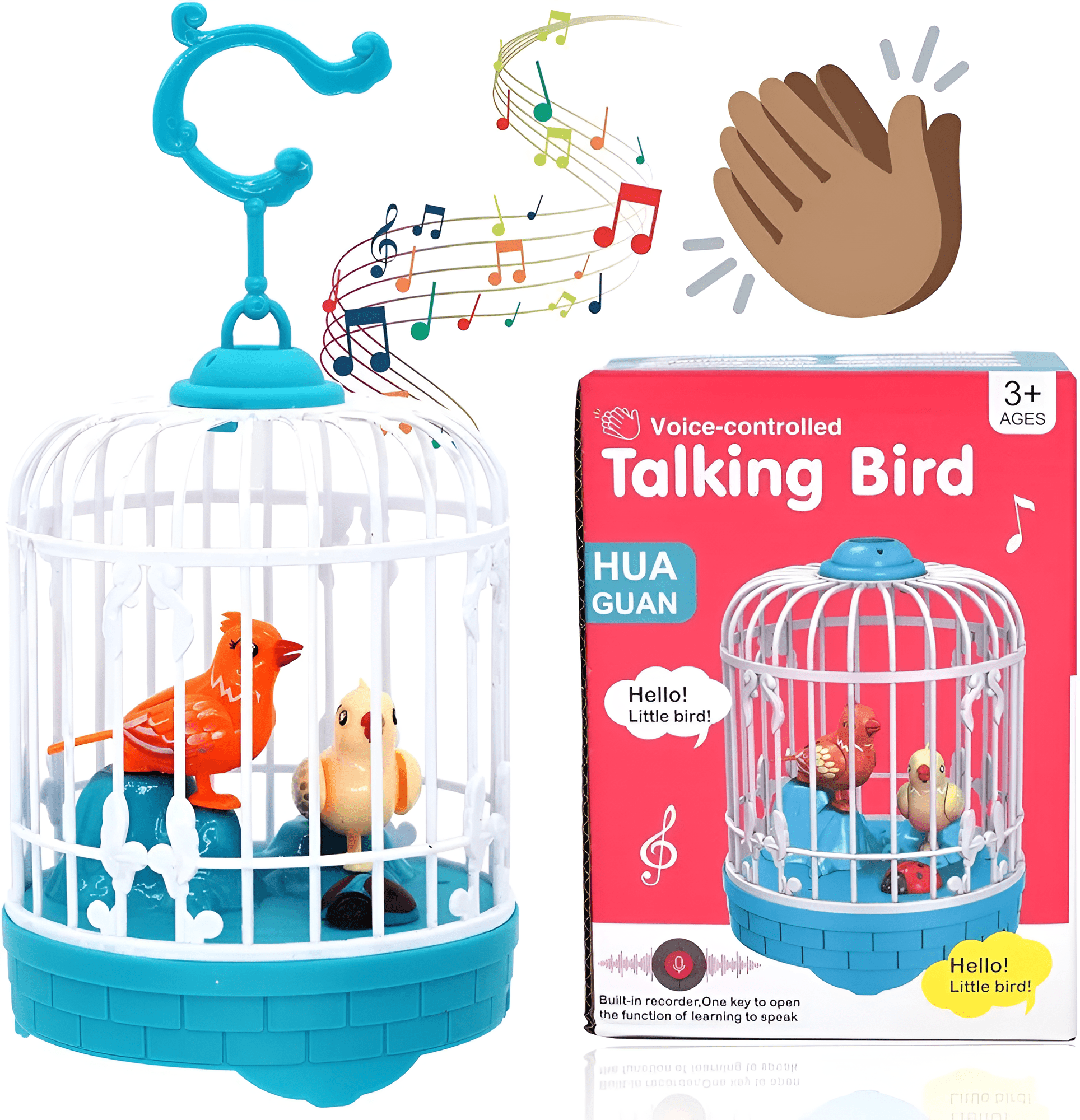 قفص العصافير بإضاءة وتغريد وتكرار الكلام يعمل بالشاحن - لون ازرق - KIDSBOX