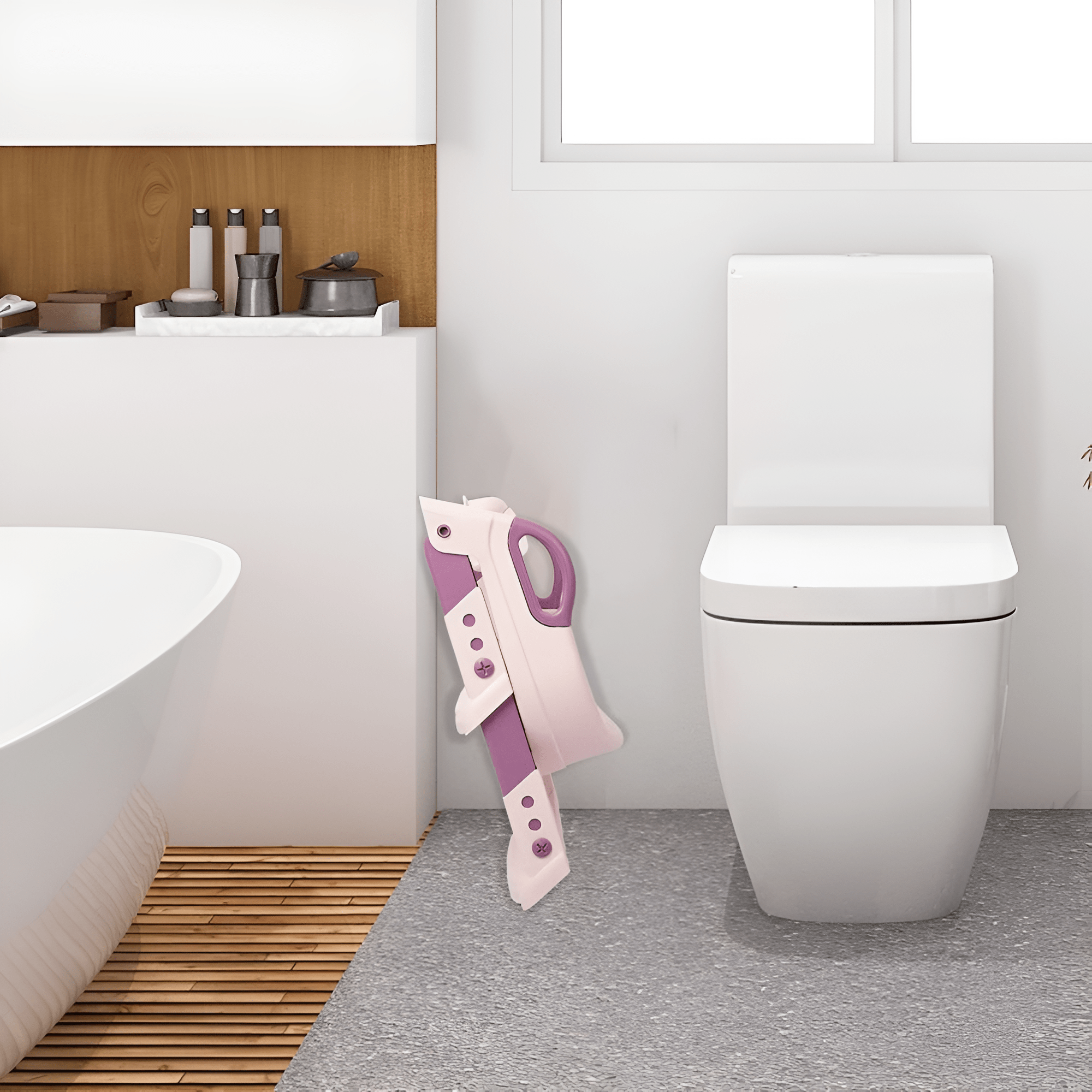 مقعد المرحاض بسلم للأطفال - لون زهري - KIDSBOX