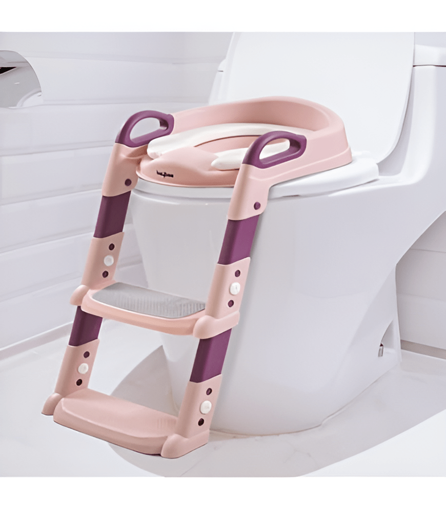 مقعد المرحاض بسلم للأطفال - لون زهري - KIDSBOX