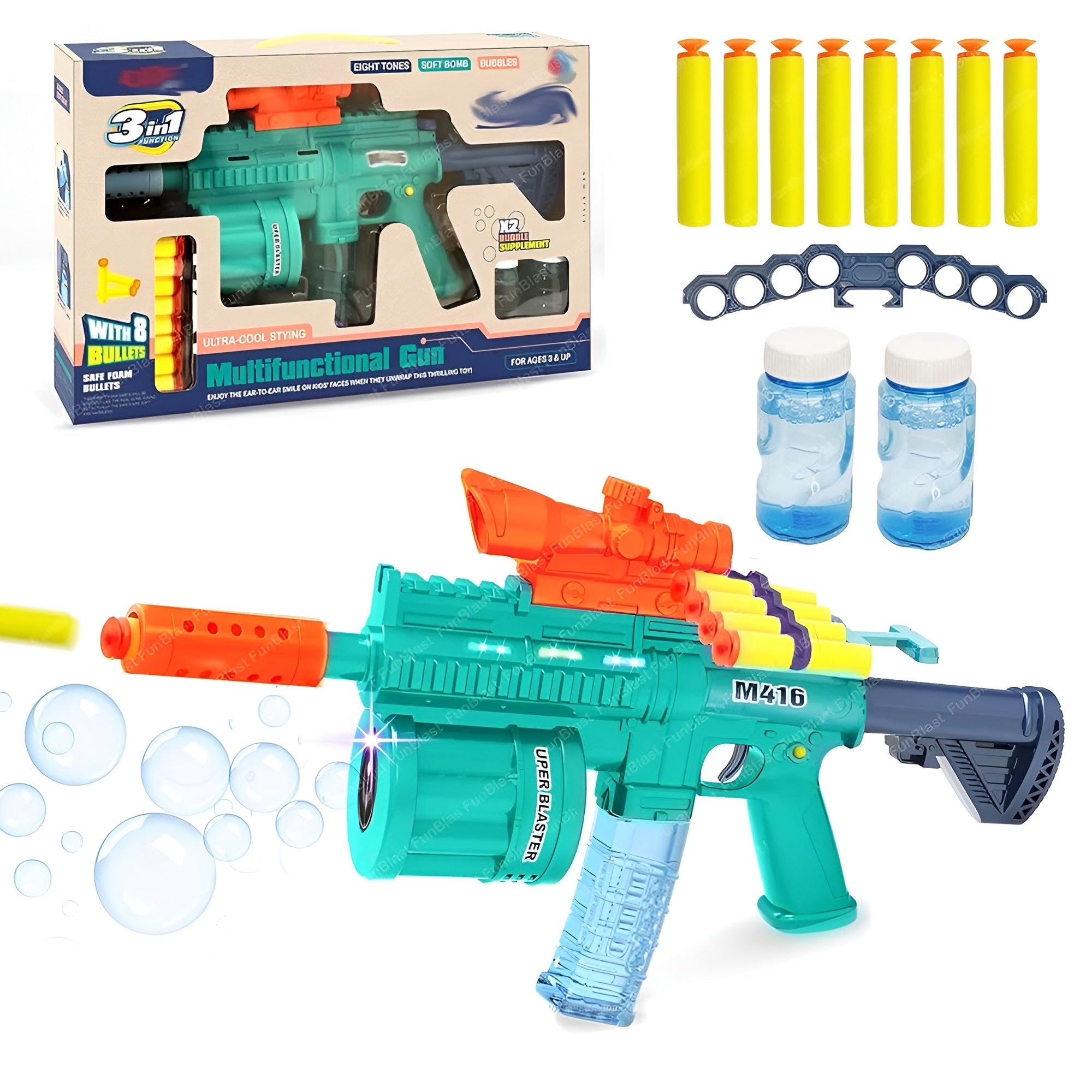 مسدس فقاعات ورصاص اسفنجي بصوت وضوء - NOIA