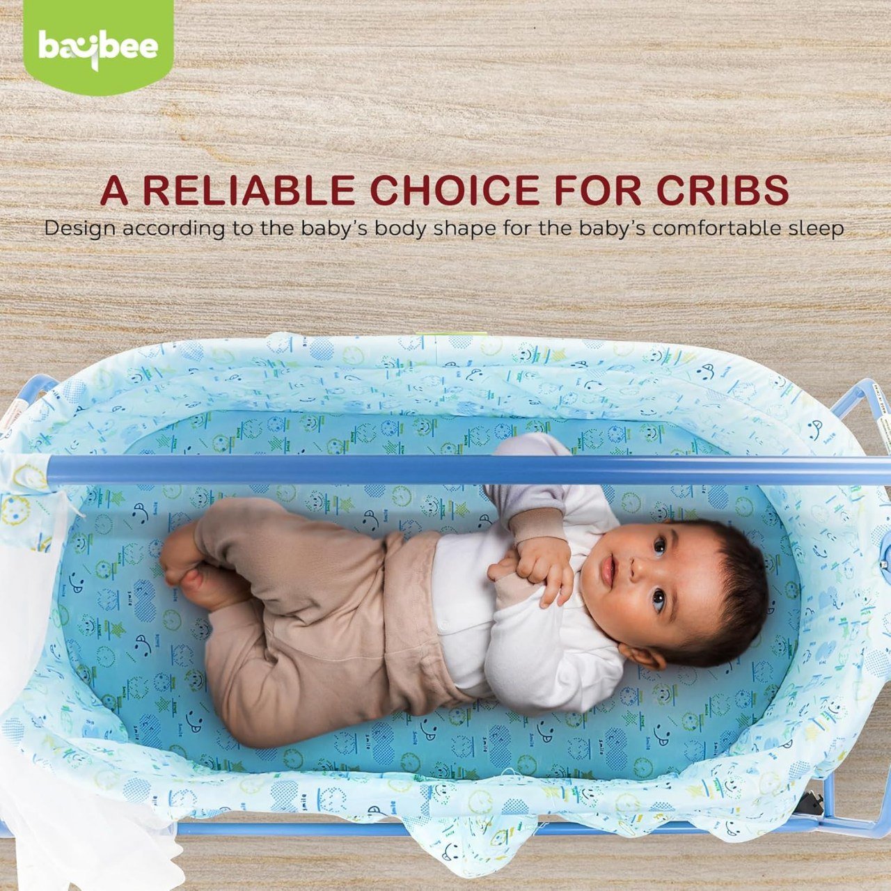 سرير معدني هزاز بناموسية وعجلات - ازرق - NOIA