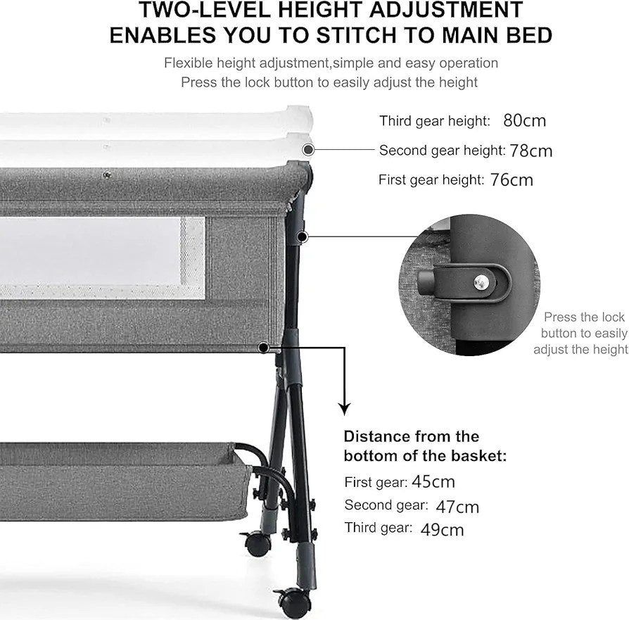 سرير متنقل للبيبي بناموسية وسلة تخزين - اسود - NOIA