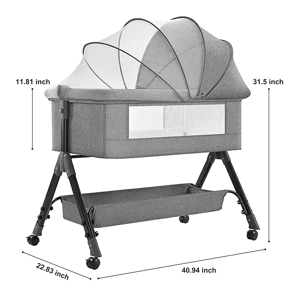 سرير متنقل للبيبي بناموسية وسلة تخزين - اسود - NOIA